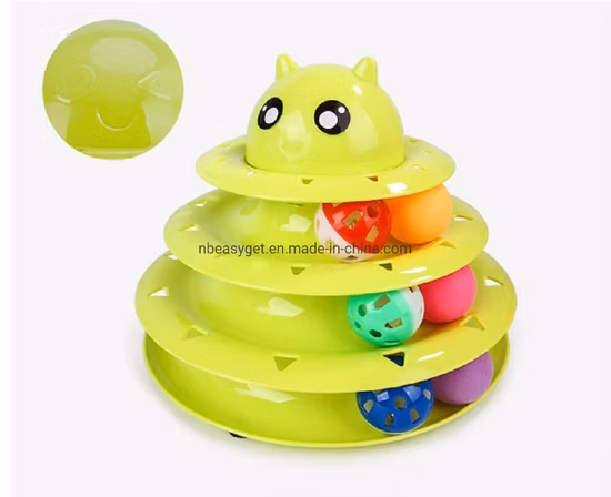 Cat Toy Three Tier Rotary Tower Track with Sound Bell Ball Interactive Pet Toy Esg16306