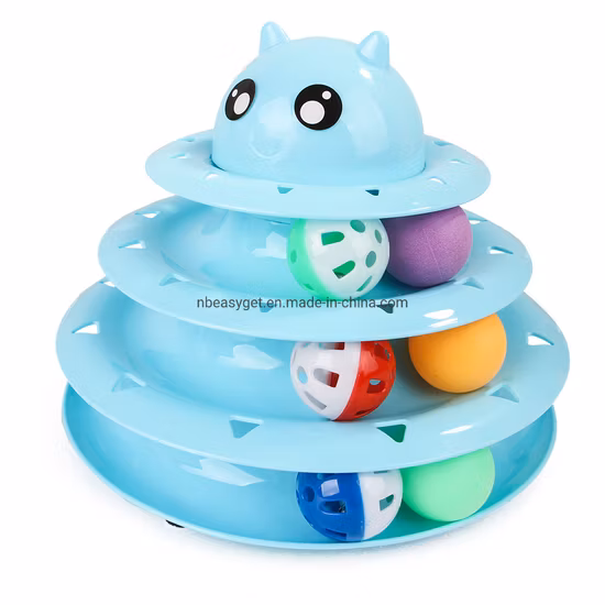 Cat Toy Three Tier Rotary Tower Track with Sound Bell Ball Interactive Pet Toy Esg16306