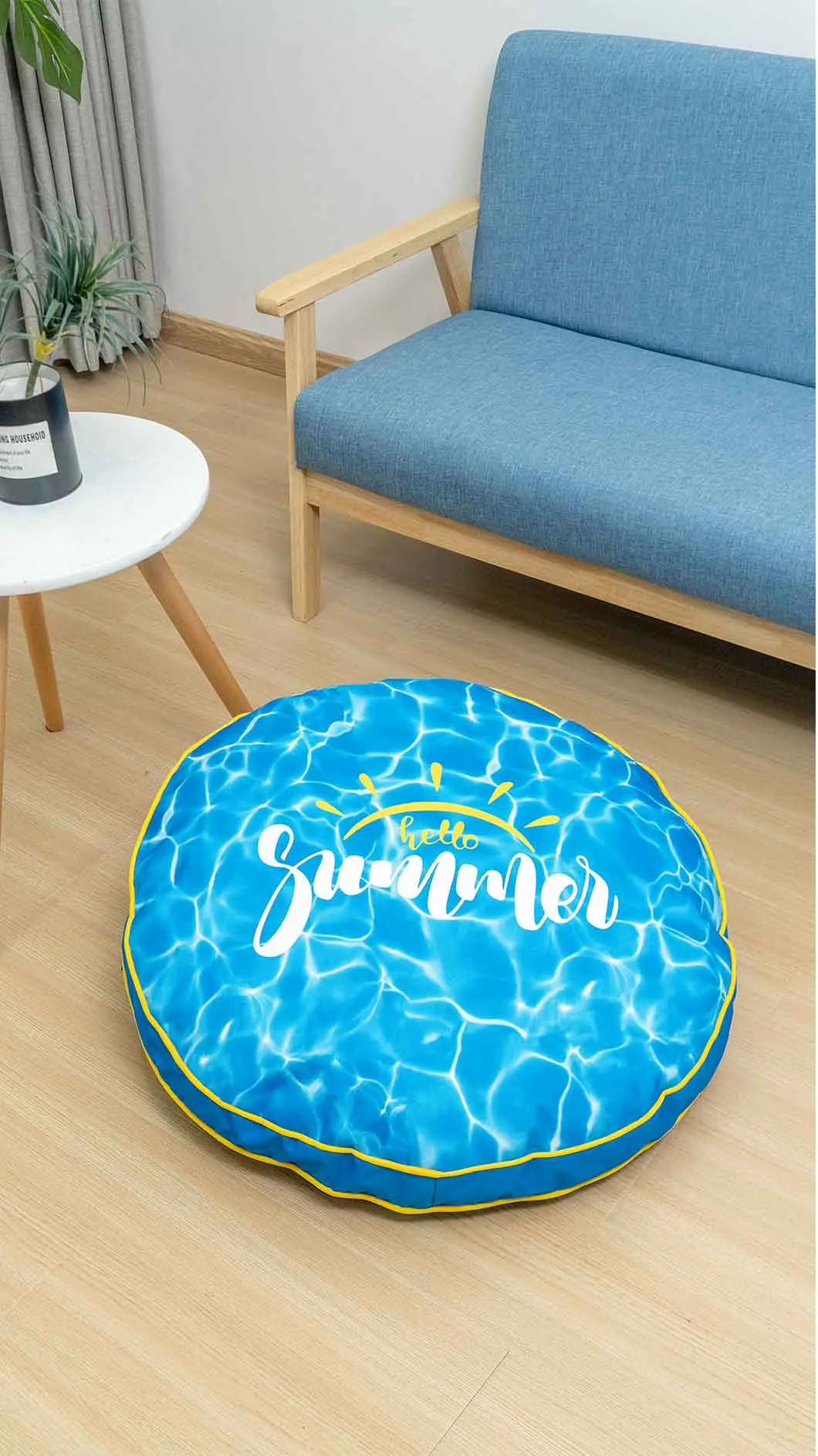 Rena Pet New Design Summer Water Ripple Printing Oxford Fun Character Round Cooling Pet Mattress