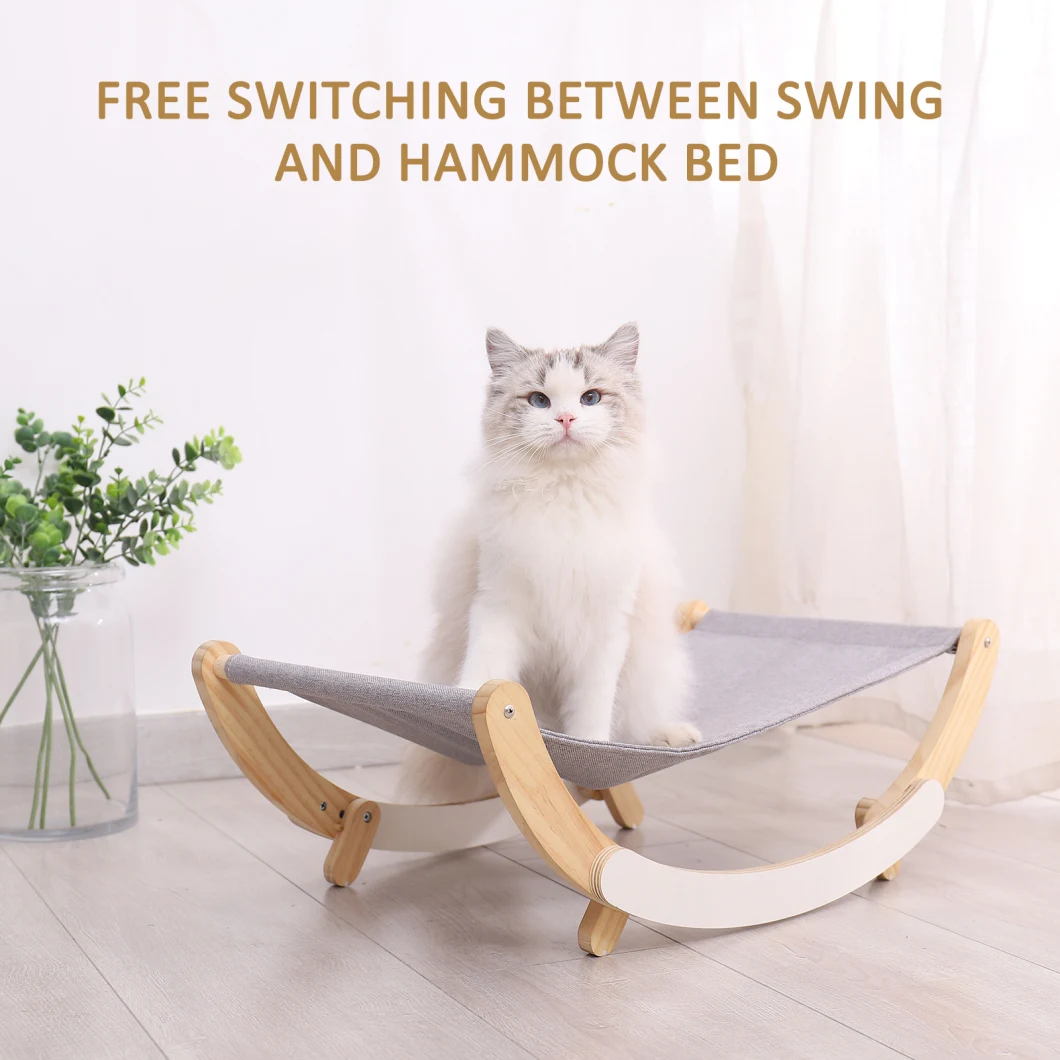 Custom Luxury Eco Wooden Small Pet Furniture Cat Swing Bed Dog Cat Hammock Bed with Removable Cover