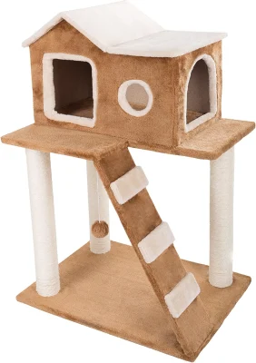 Árvore para gatos de 3 camadas - torre de pelúcia multinível para gatos com postes para arranhar, escada de escalada, condomínio para gatos e brinquedos pendurados para gatos e gatinhos