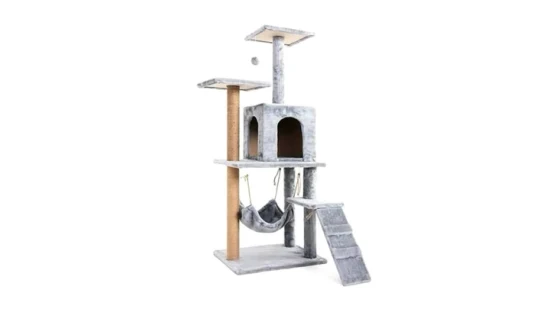 Estrutura de escalada barata cinza arranhador de madeira torre de árvore de gato para venda