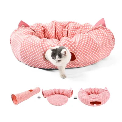 4 em 1 Rosa DOT Sweet Style Pet Kitty Bed destacável dobrável cama túnel gato