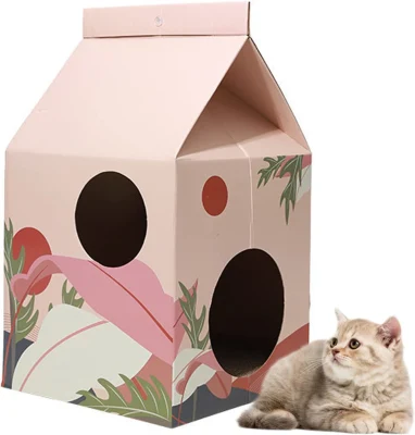 Casa de papelão para gatos em condomínio com arranhador e cama para dormir