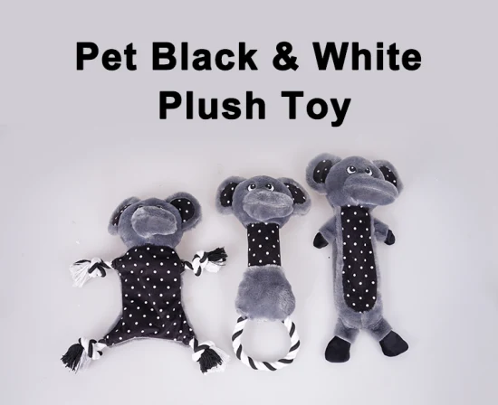 Brinquedo de pelúcia Rena Pet preto branco animal fofo squeaker recheado macio com estampa clássica corda de cachorro